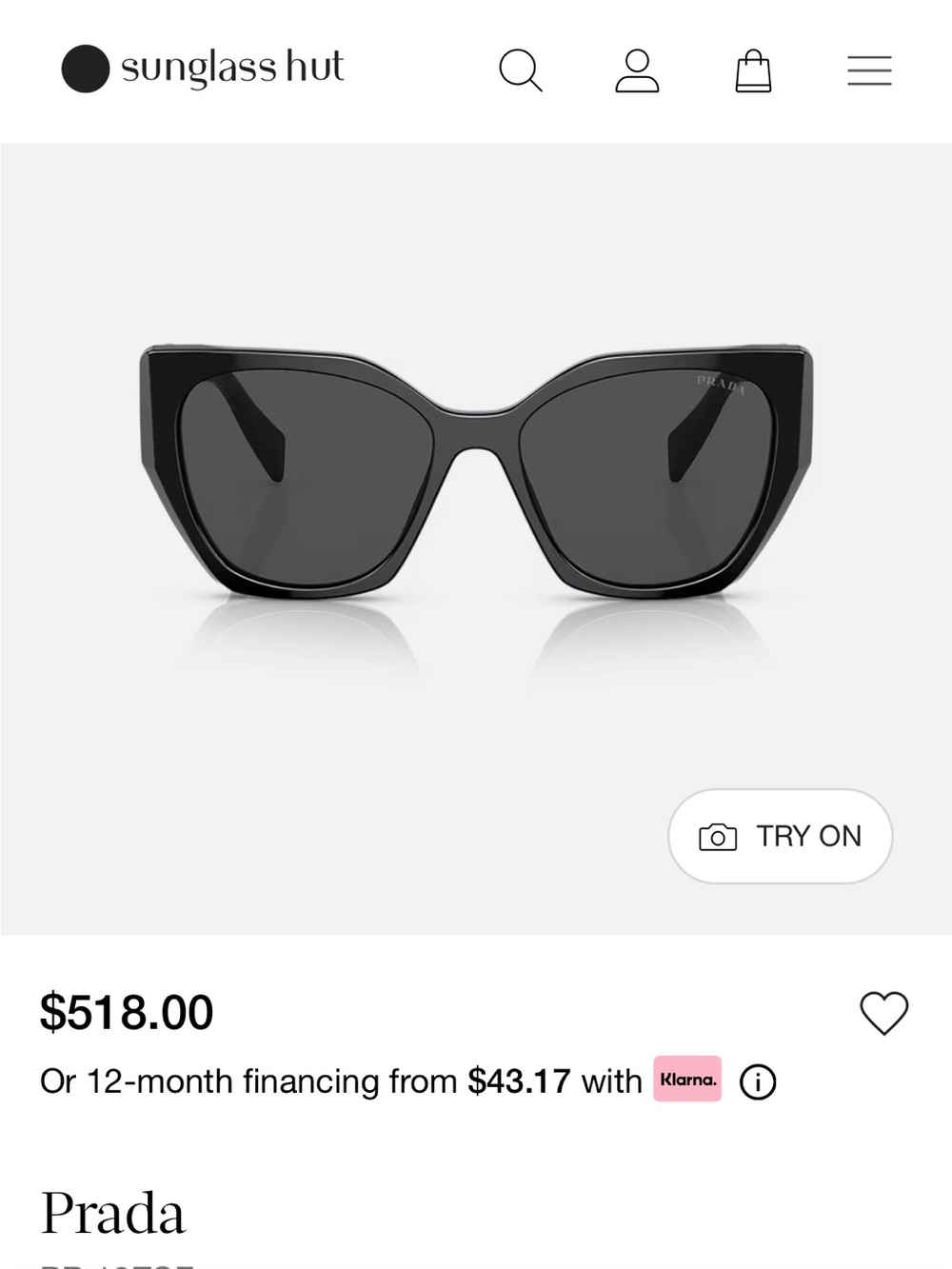 Prada Black Oversized Cat-Eye Sunglasses